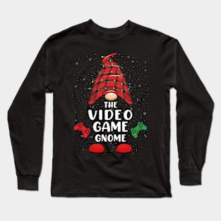 Video Game Gnome Red Buffalo Plaid Christmas Pajama Matching Family Long Sleeve T-Shirt